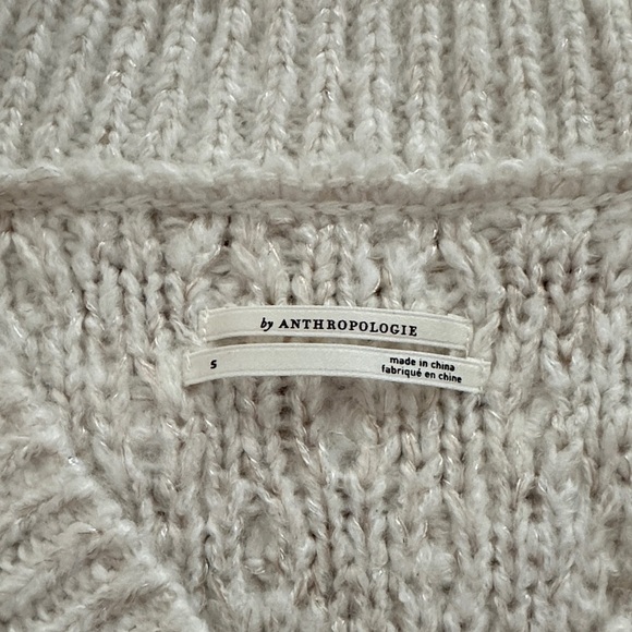 Anthropologie Fringe Cozy Cream Pull-Over Sweater- Small - Picture 11 of 16